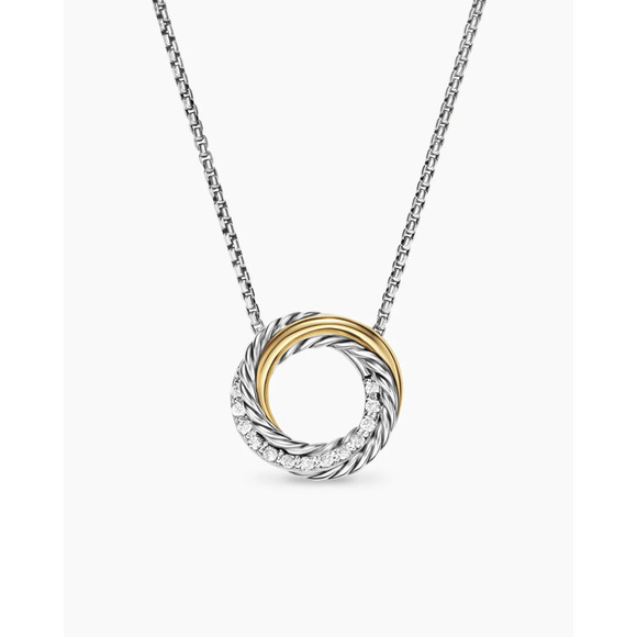 David Yurman Sterling Silver 18K Yellow Gold/Diamonds Crossover Pendant Necklace - Picture 1 of 7